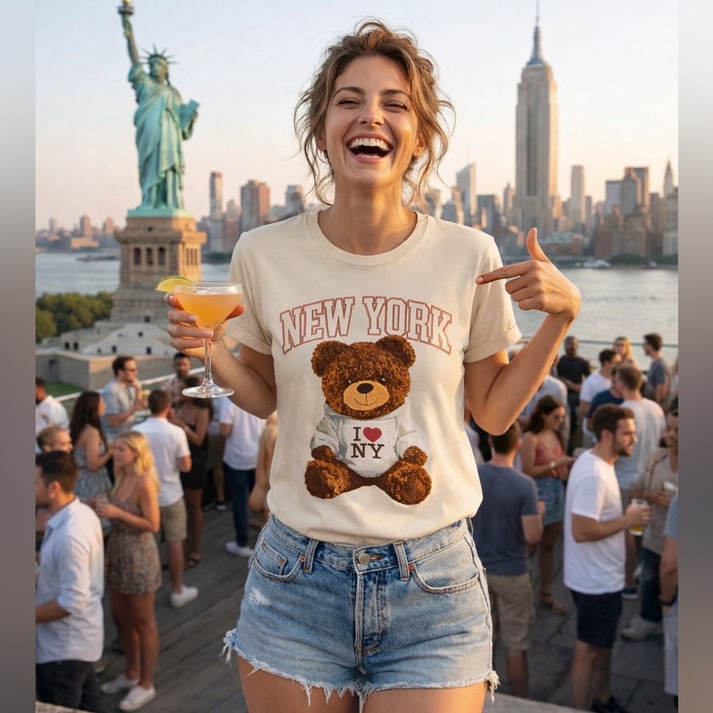 I Heart Love New York Teddy Bear Graphic Tee NWOT